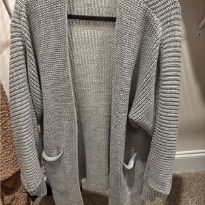 Gray Chunky Knit Cardigan Sweater